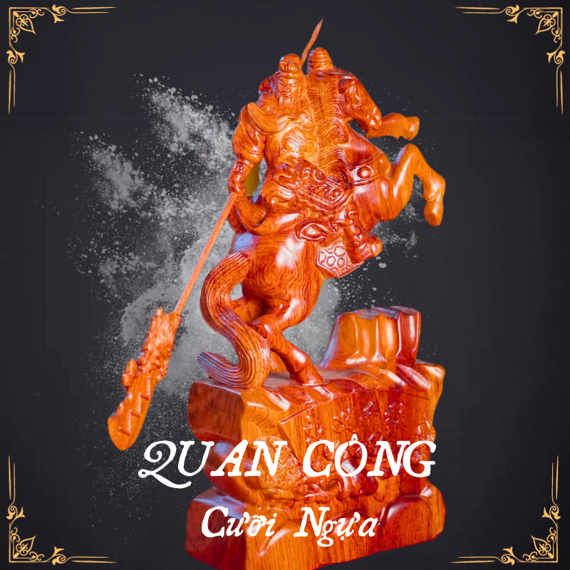 Tượng Quan Công Cưỡi Ngựa Gỗ Hương Đá - QC02