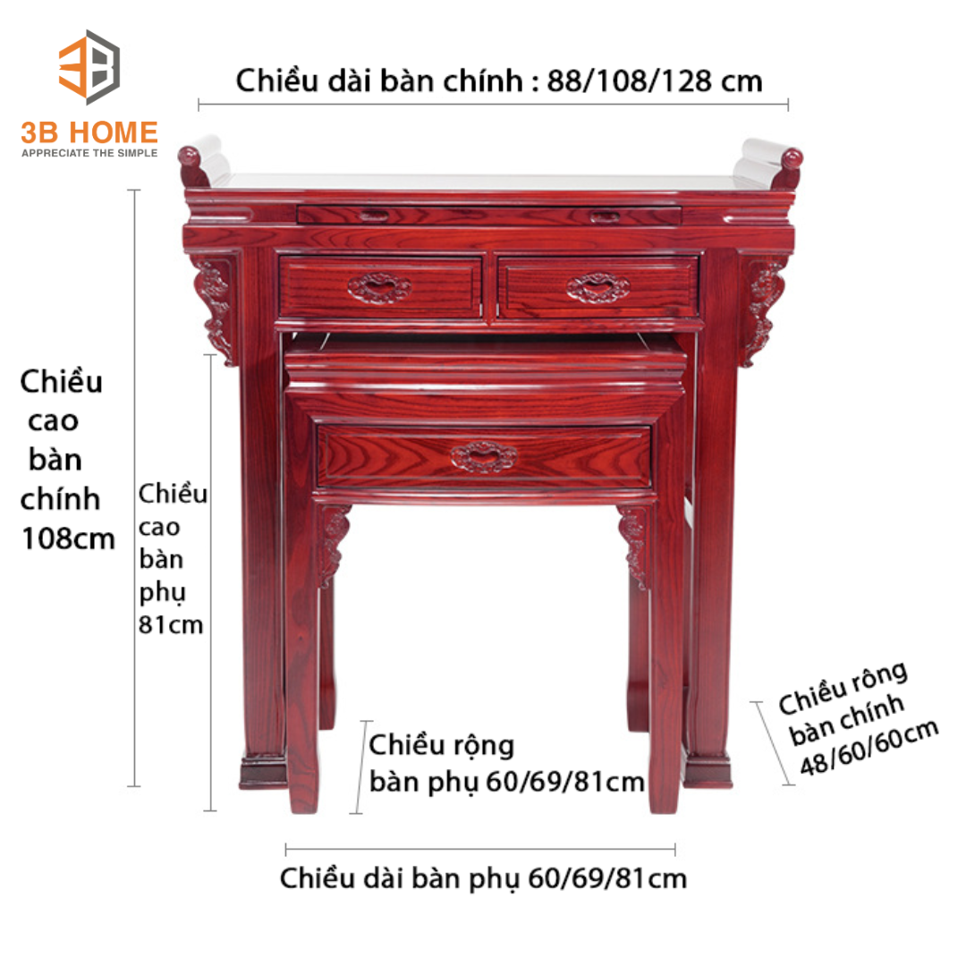 Kích thước chuẩn của bàn thờ gia tiên gỗ gõ