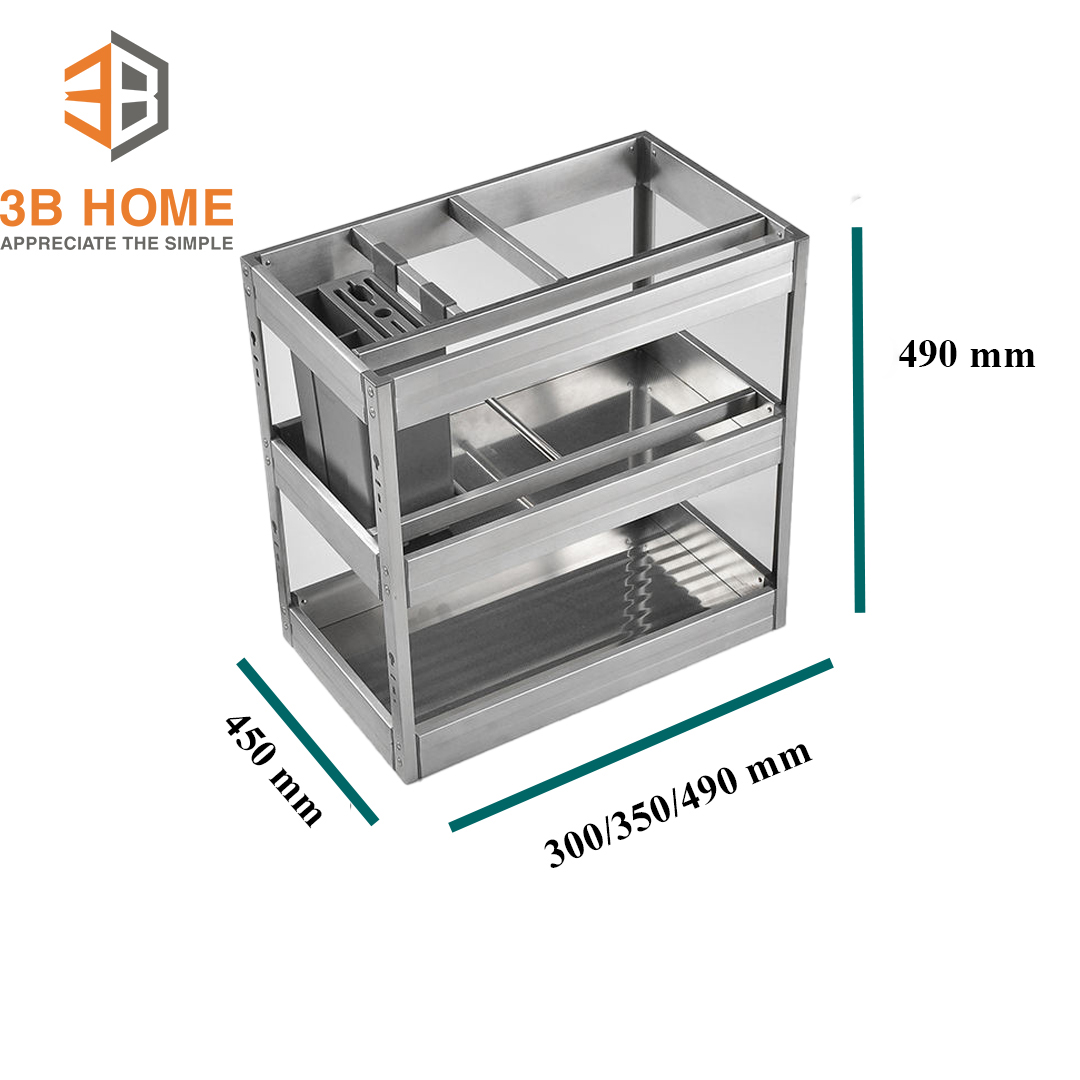 Kích Thước Chi Tiết Giá Dao Thớt Chai Lọ Inox Thiết Kế Âm Tủ DT02