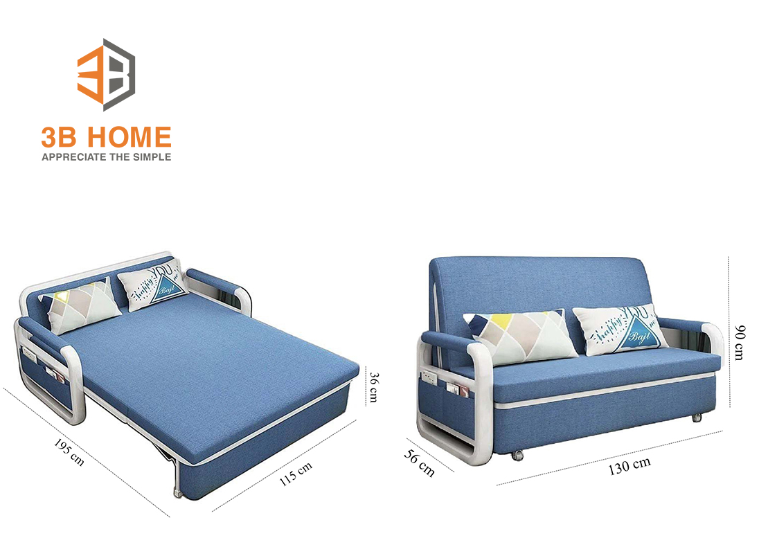 Kích thước chi tiết sofa giường thông minh khung sơn bọc vải - SFG18