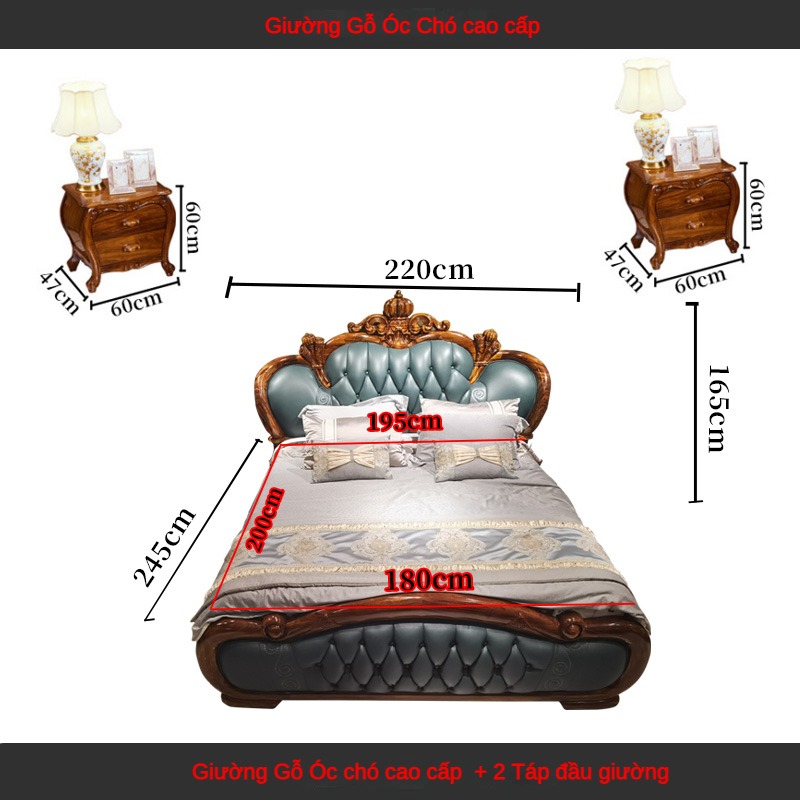 Giường Ngủ Phong Cách Châu Âu Da Bò Tót - GN05